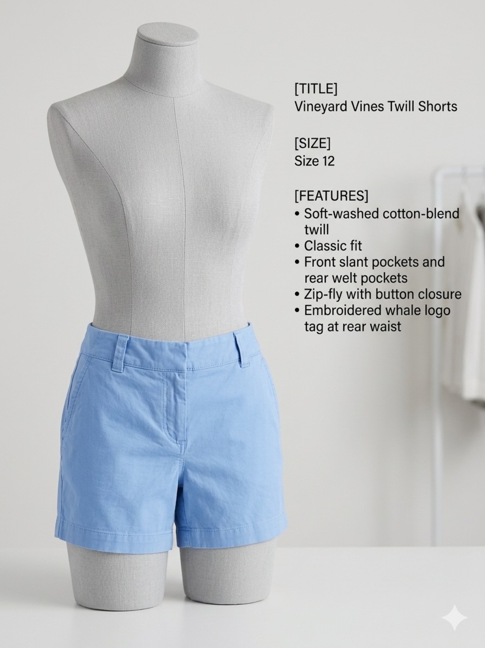 Vineyard Vines Light Blue/periwinkle Twill Women’s Shorts Size 12